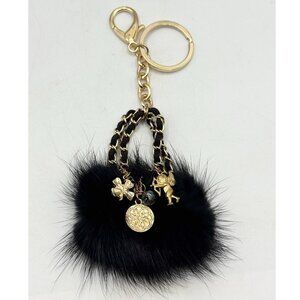 Genuine Rabbit fur black purse charm bag key chain